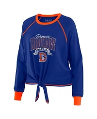 Wear by Erin Andrews Women's Royal/Orange Denver Broncos Tie-Front Long Sleeve Top