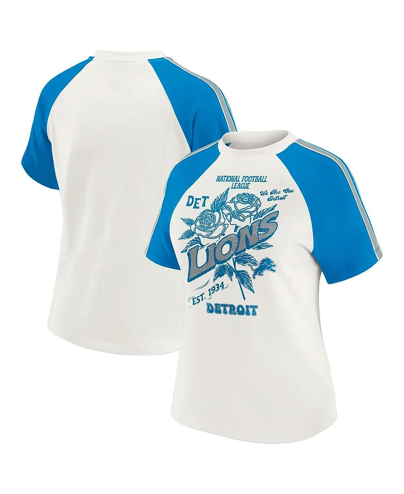 Wear by Erin Andrews Women's White Detroit Lions Sleeve Stripe Distressed Raglan T-Shirt