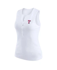 Wear by Erin Andrews Women's White Texas Rangers Rib-Knit Henley Tank Top