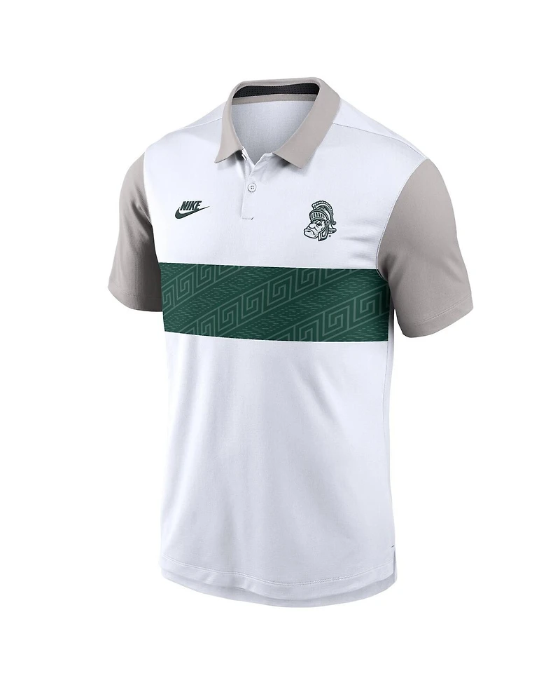 Nike Men's White/Gray Michigan State Spartans Athletic Prep Legacy Logo Vapor Performance Polo Shirt