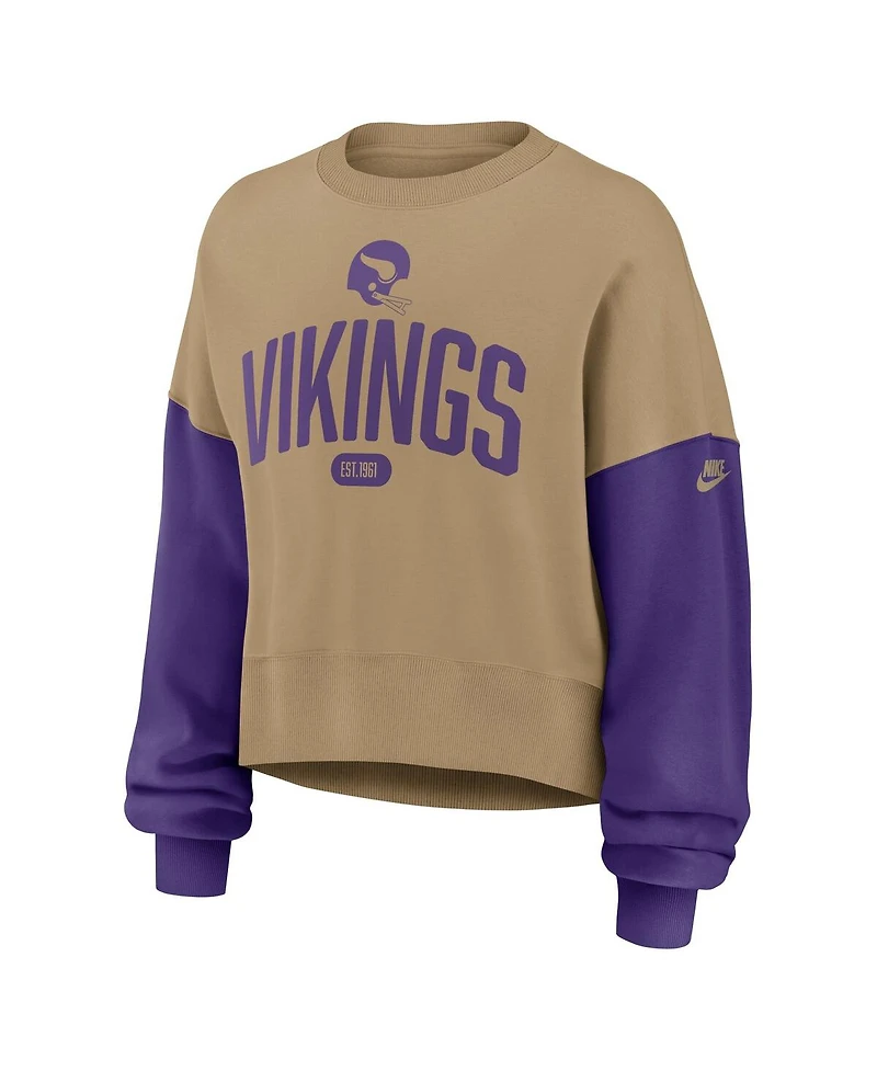 Nike Women's Tan Minnesota Vikings Oversized Rewind Pullover Sweatshirt