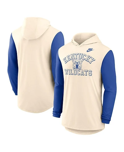 Nike Men's Natural/Royal Kentucky Wildcats Legacy Color-Block Tri-Blend Performance Long Sleeve Hoodie T-Shirt