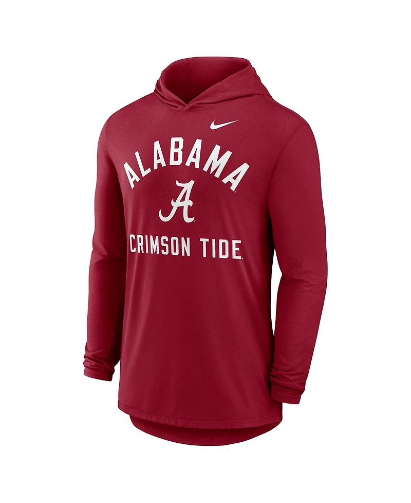 Nike Men's Crimson Alabama Tide Classic Arch Tri-Blend Performance Long Sleeve Hoodie T-Shirt
