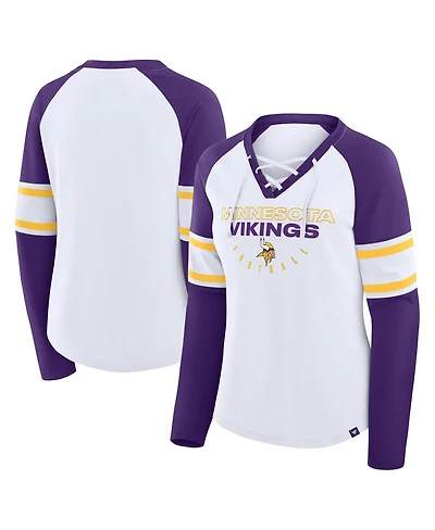 Fanatics Women's White/Purple Minnesota Vikings Redzone Blitz Package Raglan Lace-Up V-Neck Long Sleeve T-Shirt