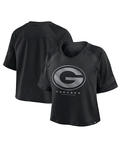 Fanatics Women's Green Bay Packers Oversized Raglan V-Neck Blackout Fashion Jersey