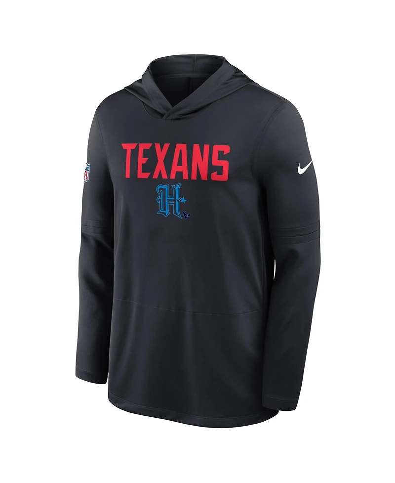 Nike Men's Blue Houston Texans Alt Pack Pass Accuracy Performance Long Sleeve Hoodie T-Shirt