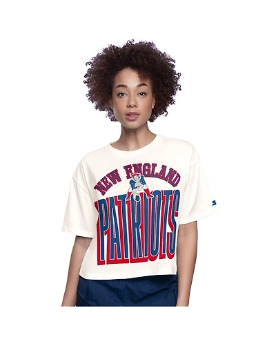 Starter Women's White New England Patriots Throwback Play the Ball Boxy Cropped T-Shirt