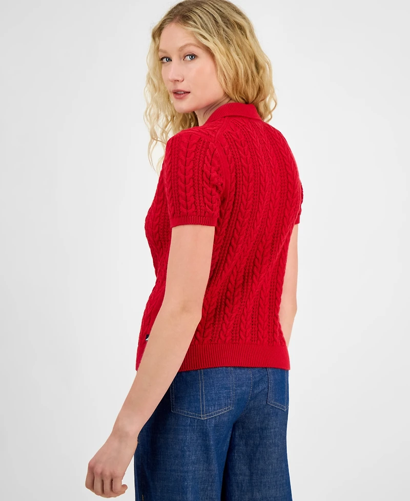 Nautica Jeans Women's Cotton Polo Cable-Knit Sweater
