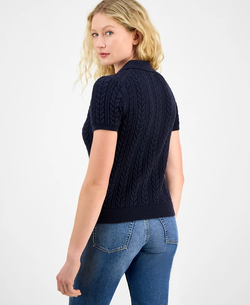 Nautica Jeans Women's Cotton Polo Cable-Knit Sweater