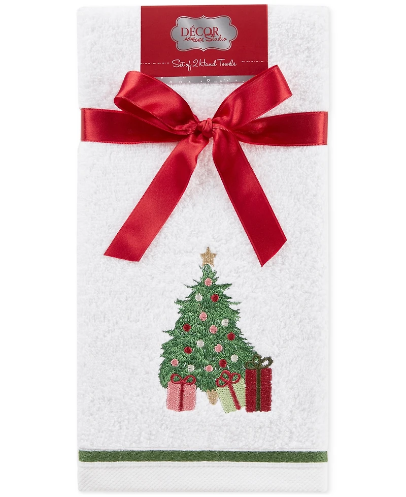 Decor Studio Holiday Christmas Tree Turkish Cotton 2-Pc. Hand Towel Set, 16" x 28"