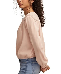 Lucky Brand Women's Long Sleeve Pintuck Bubble Top