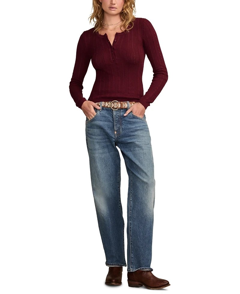 Lucky Brand Women's Pointelle Henley Sweater