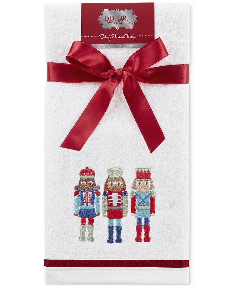 Decor Studio Holiday Nutcrackers Turkish Cotton 2-Pc. Hand Towel Set, 16" x 28"