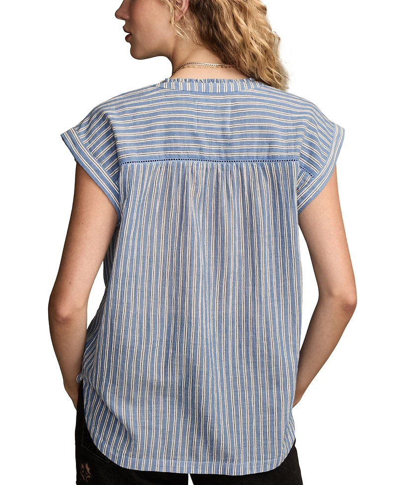 Lucky Brand Women's Dolman Ruffle Button Down Top