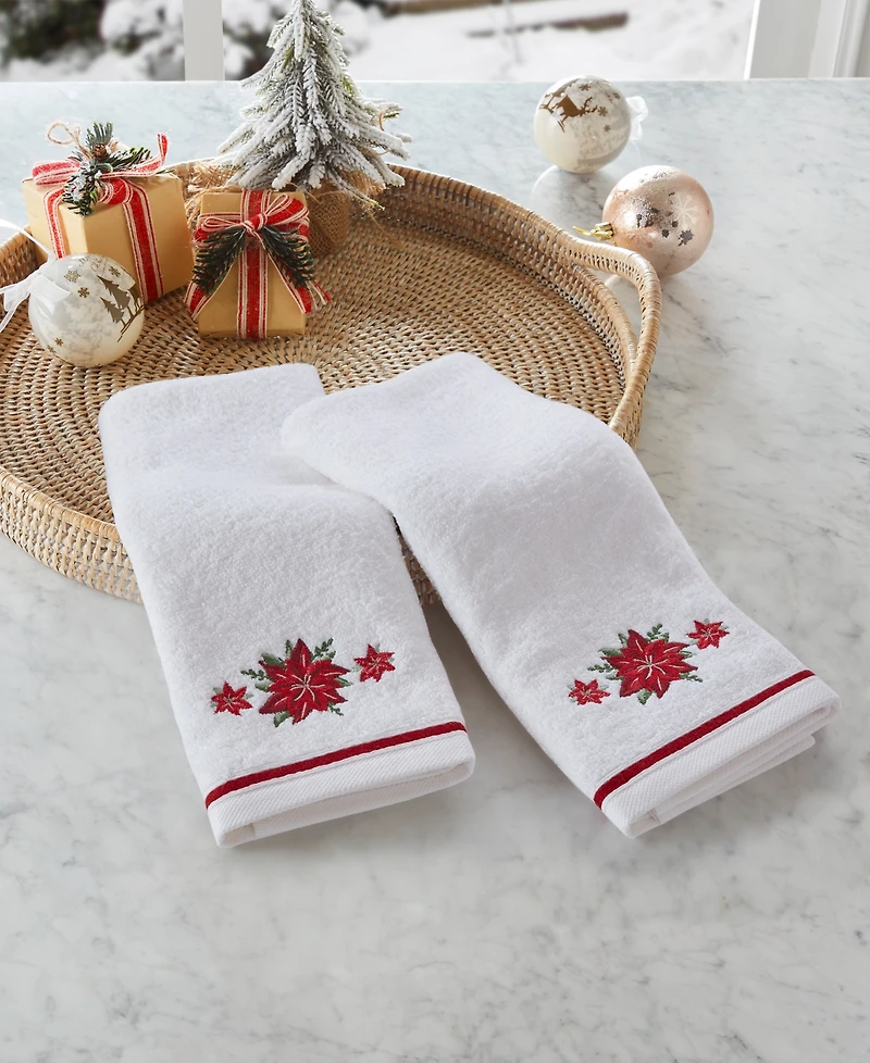 Decor Studio Holiday Poinsettias Turkish Cotton 2-Pc. Hand Towel Set, 16" x 28"