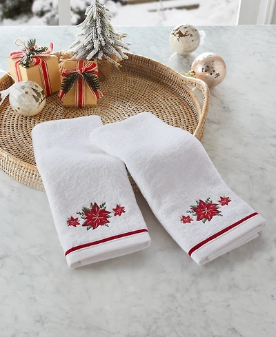 Decor Studio Holiday Poinsettias Turkish Cotton 2-Pc. Hand Towel Set, 16" x 28"