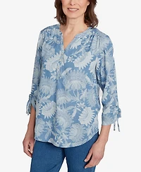 Alfred Dunner Women's Classic Floral Monotone Lyocell Henley Top