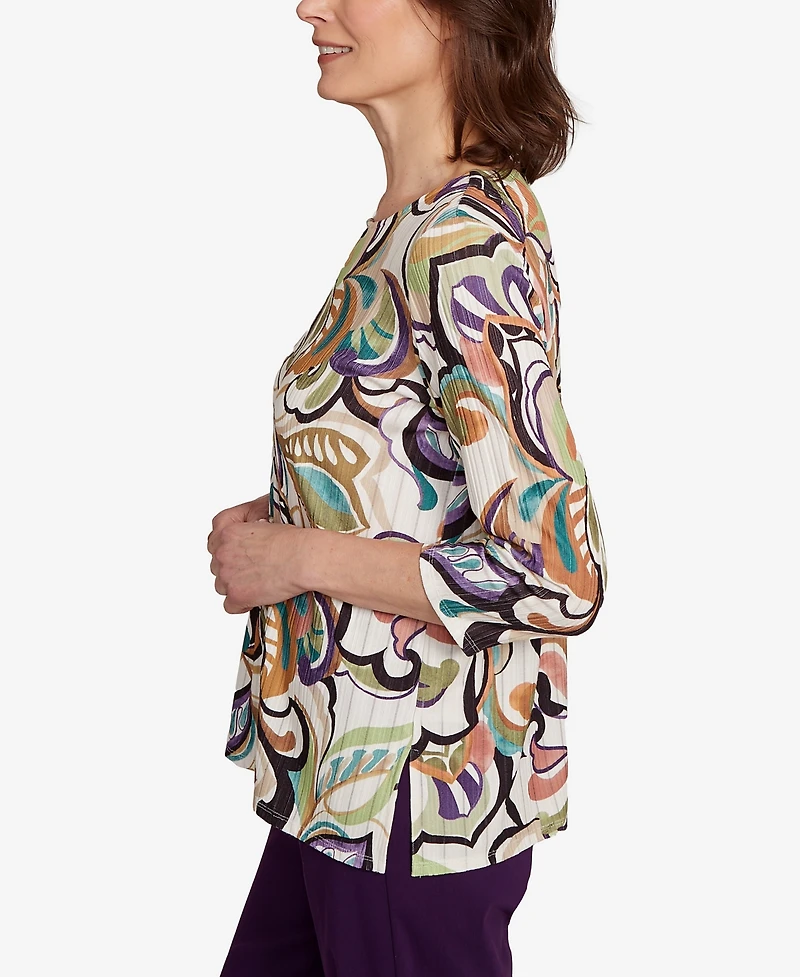 Alfred Dunner Women's Classic Abstract Scroll Split Neck Top