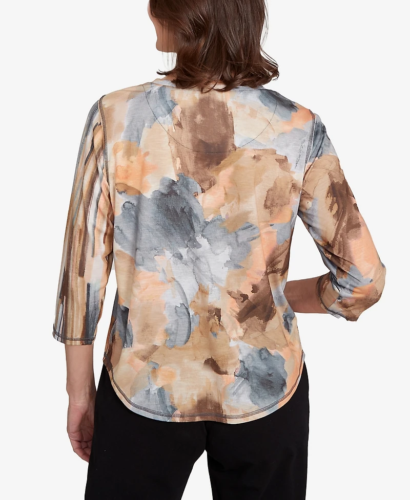 Alfred Dunner Women's Classic Spliced Floral Stripe Top