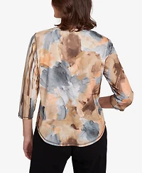 Alfred Dunner Women's Classic Spliced Floral Stripe Top