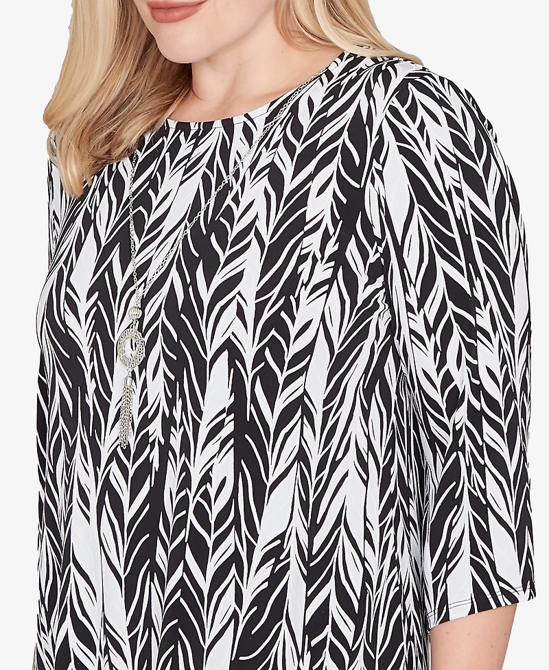 Alfred Dunner Women's Classic Puff Print Abstract Feather Top