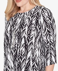 Alfred Dunner Women's Classic Puff Print Abstract Feather Top