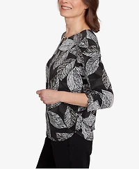 Alfred Dunner Women's Classic Puff Print Leaf Top
