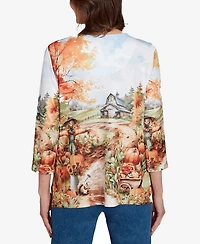 Alfred Dunner Women's Classic Farm Landscape Harvest Floral Top