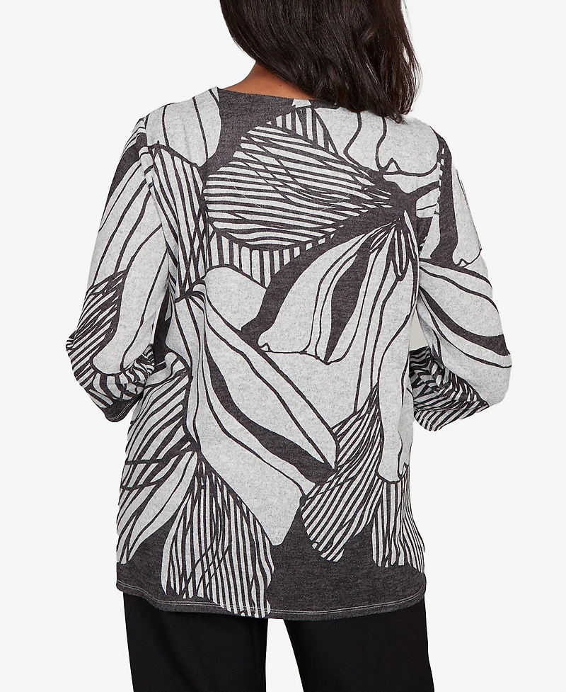 Alfred Dunner Women's Classic Abstract Floral Stripe V-Neck Top