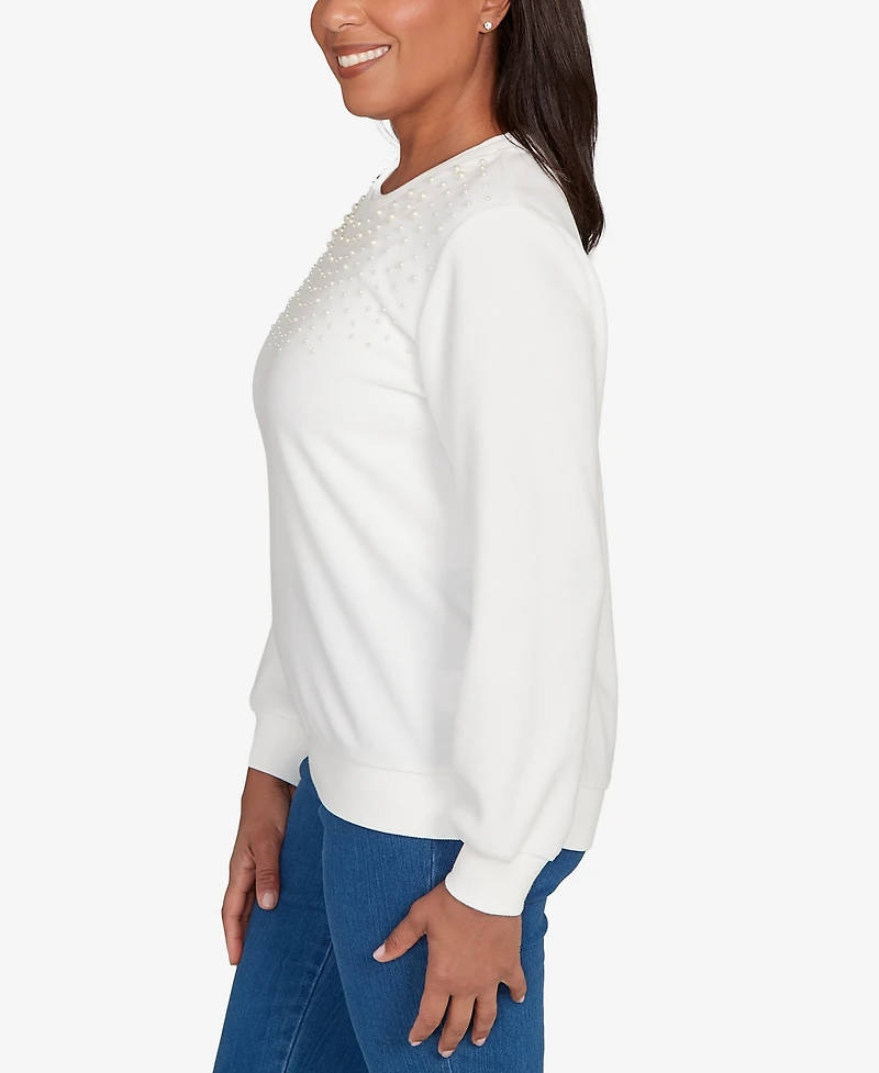 Alfred Dunner Women's Classic Embellished Crew Neck Anti-Pill Top