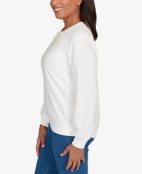 Alfred Dunner Women's Classic Embellished Crew Neck Anti-Pill Top