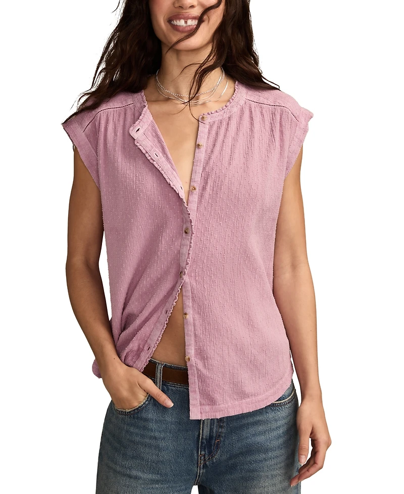 Lucky Brand Women's Dolman Ruffle Button Down Top