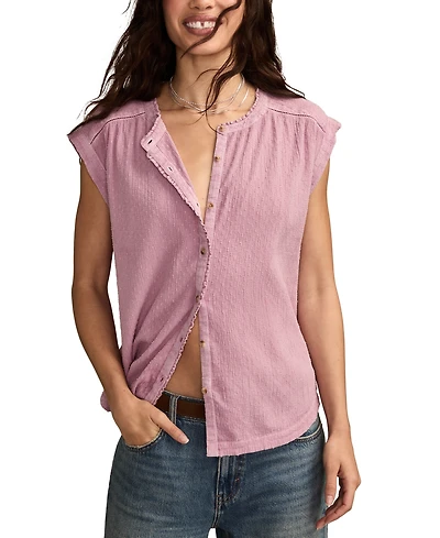Lucky Brand Women's Dolman Ruffle Button Down Top