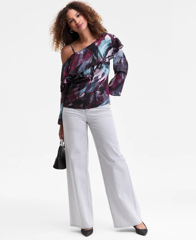 I.n.c. International Concepts Women's Ruffled Asymmetrical-Neck Blouse, Macy's Exclusive