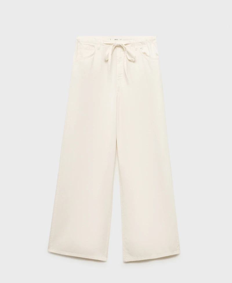 Mango Women's Belted Wide Leg Denim Pants