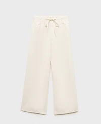 Mango Women's Belted Wide Leg Denim Pants