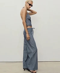 Mango Women's Belted Wide Leg Denim Pants