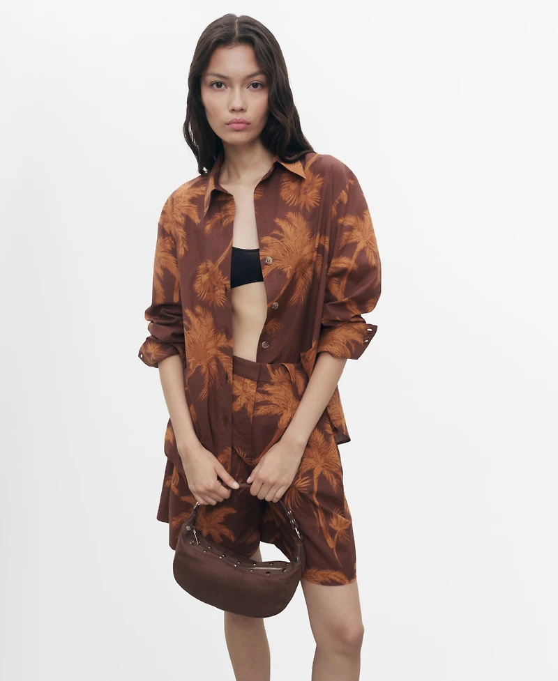 Mango Women's Palm Print Cotton Shirt