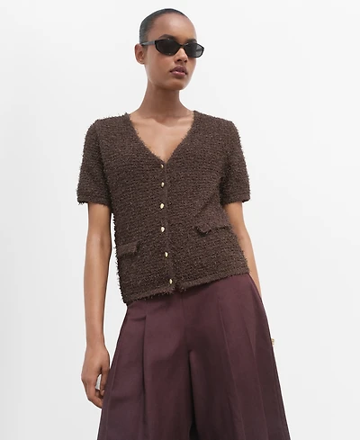 Mango Women's Short-Sleeved Boucle Cardigan