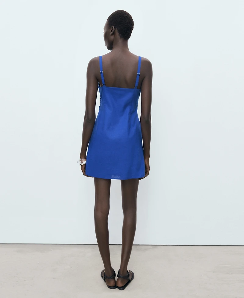 Mango Women's Short Draped Linen Dress