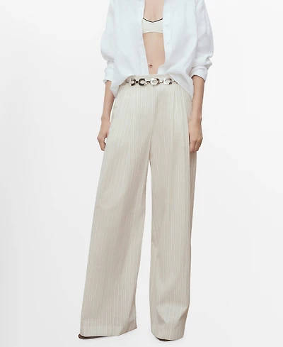 Mango Women's Striped Wide Leg Cotton Pants