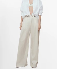 Mango Women's Striped Wide Leg Cotton Pants