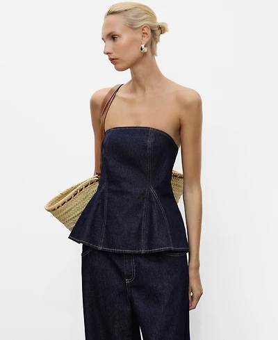Mango Women's Denim Peplum Top
