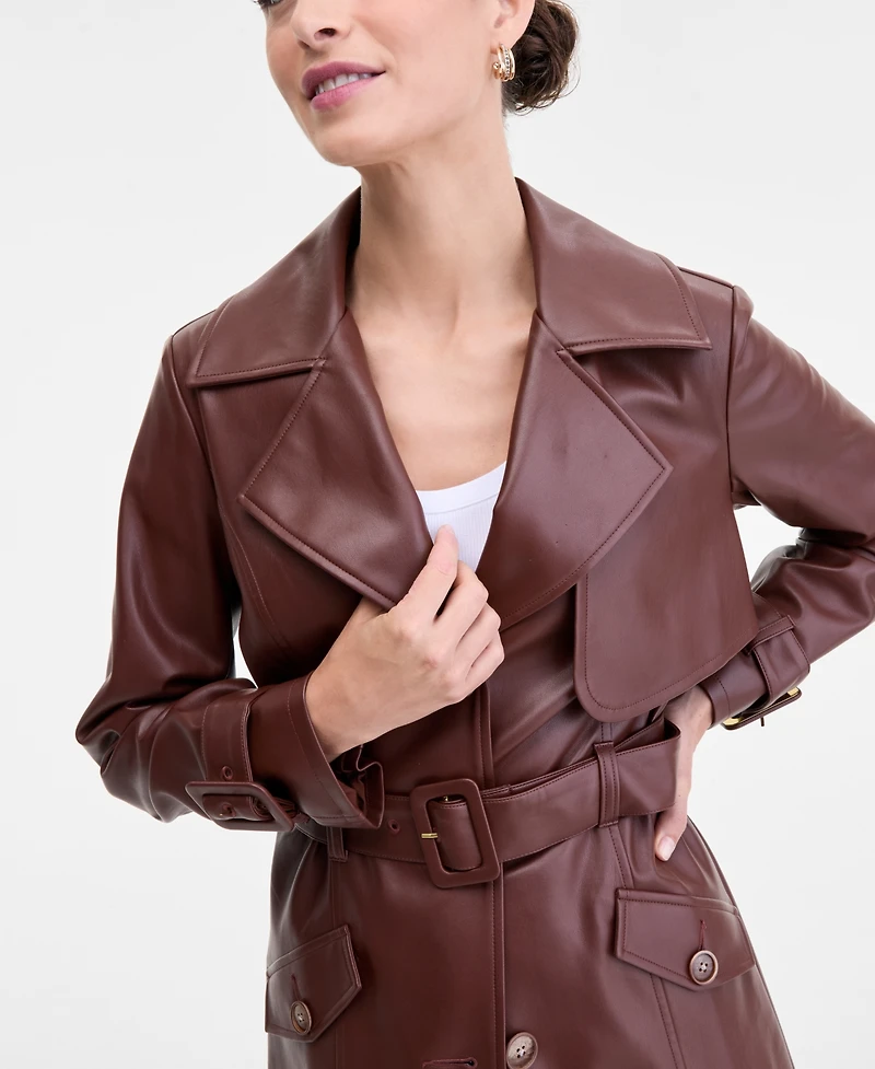I.n.c. International Concepts Women's Faux-Leather Trench Coat, Macy's Exclusive