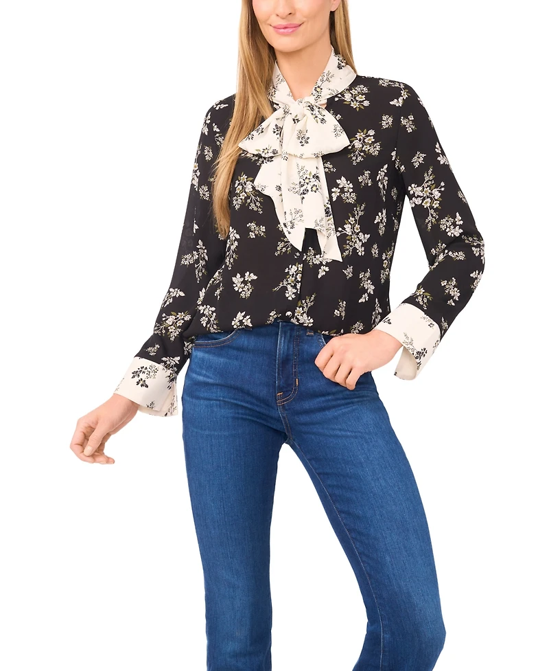 CeCe Women's V-Neck Long Sleeve Top