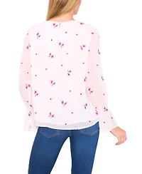 CeCe Women's Long Sleeve Embroidered Smocked Cuff Top