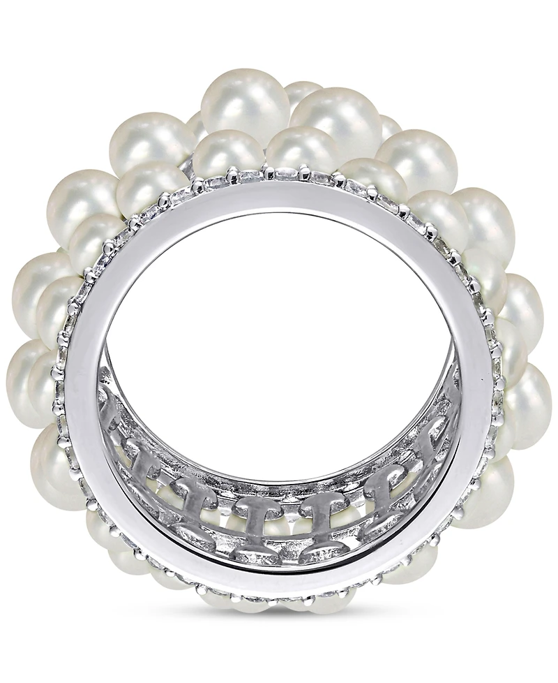 Cultured Freshwater Pearl (3 - 4-1/2mm) & Lab Grown White Sapphire (1-5/8 ct. t.w.) Multirow Ring Sterling Silver