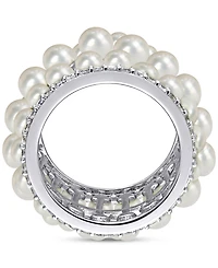Cultured Freshwater Pearl (3 - 4-1/2mm) & Lab Grown White Sapphire (1-5/8 ct. t.w.) Multirow Ring Sterling Silver