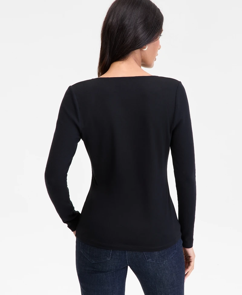 I.n.c. International Concepts Women's Mixed Media Scoop-Neck Long-Sleeve Top, Macy's Exclusive