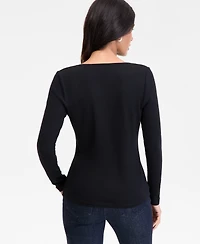 I.n.c. International Concepts Women's Mixed Media Scoop-Neck Long-Sleeve Top, Macy's Exclusive